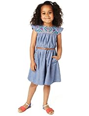 Pure Cotton Chambray Embroidered Dress with Belt