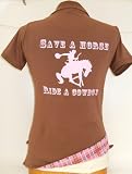Checkers polo shirt Chocolate size L (14) 'Save a horse ride a cowboy'
