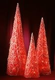 24, 32 and 40 Assorted Gold Rattan Cone Christmas Trees with Red Sisal and 20, 20 and 35 Clear Lights-UL