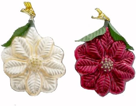 Poinsettia Clip-on Flower - Noble Gems Glass Ornament - Set of 2