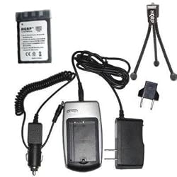 HQRP Replacement {COMBO} Premium Charger Set + Battery for Olympus IR-500, D-590, Camedia X-1 / X-2 / X-3 + HQRP Mini Tripod