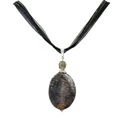 Necklace - N59 - Genuine Semi Precious Gemstone on Five-Strand Organza and Cotton Cord + 2" Extension Chain - Oval Shape ~ Crackle Agate