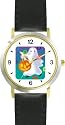 Ghost with Pumpkin - WATCHBUDDY&reg; DELUXE TWO-TONE THEME WATCH - Arabic Numbers - Black Leather Strap-Size-Children's Size-Small ( Boy's Size & Girl's Size )