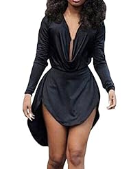 Sexy V-neck High-Low-Hem Polyester/Spandex Draped Long Sleeves Club Dress/Party Dress 