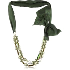 Sparkling Sage Green Antique Glass Pearls & Silk Dupioni Neck
