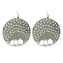 Silver Tone Peacock Disc Earrings