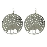 Silver Tone Peacock Disc Earrings