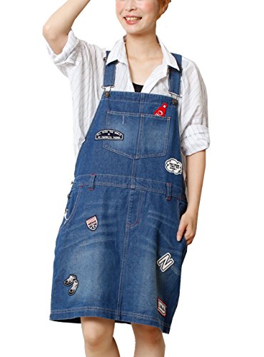 (Goldjapan)ゴールドジャパン 大きいサイズ 大きいサイズ レディース ワッペン付き デニム サロペット スカート ジャンスカ 体型カバー