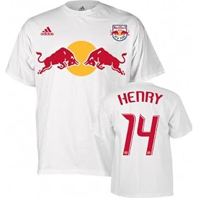 New York Red Bulls White adidas Thierry Henry #14 Name and Number T-Shirt
