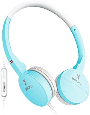 DIZZA Adjustable Lightweight Rotatable 3.5mm Stereo Wired On Ear Headphone Headset Earphone with Microphone and Line-Control Button Compatible with MP3/MP4, PC, Tabletop, Most Smartphones Blue