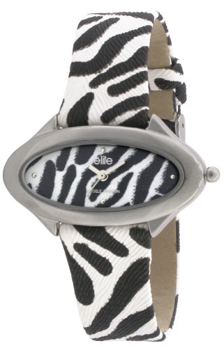 Elite Olga Ladies Fashion Black & White Zebra Design Textured Strap Watch E5063.2.010 Image of Elite Olga Ladies Fashion Black & White Zebra Design Textured Strap Watch E5063.2.010