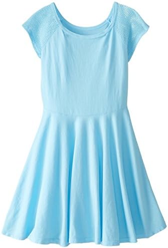 T2Love Big Girls' Circle Dress with Mesh Sleeves, Light Blue, 8