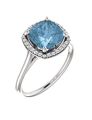 Platinum 8.00x8.00mm Antique Cushion Cut Sky Blue Topaz and Diamond Halo-Style Ring -- LIFETIME WARRANTY