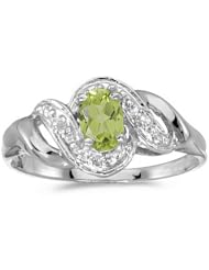 10k White Gold Oval Peridot And Diamond Swirl Ring