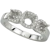 14K White Gold Three Stone Round Diamond Semi Mount Engagement Ring