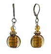 Earrings - E236 - Murano Style Glass - Round Disk ~ Antique Gold Topaz Stripe