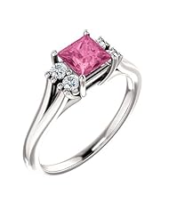 10K White Gold 5.00x5.00mm Princess Cut Pink Sapphire and Diamond Ring -- LIFETIME WARRANTY