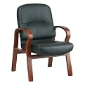 Visitor Chair Black Leather - Cherry Finish