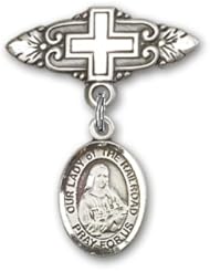 Sterling Silver Baby Badge with Our Lady of the Railroad Charm and Badge Pin with Cross