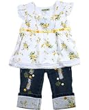 Little Mass *Buttons & Bows* Ruffle Top and Denim Pant Set 2T