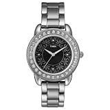 Timex Ladies Black Dial w/ Flower Patterns Beautiful Crystal Accented Bezel Stainless Steel Watch T2N133