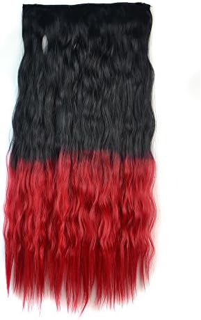 Stepupgirl 22 Inch Black to Bright Red Ombre Color Scalded Corn Wavy Full Head Synthetic Clip in Hair Extension