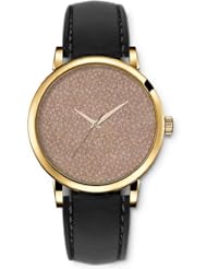 SPRAWL Aanalog Fashion Series Gold Ladies Watches of Genuine Black Leather Strap,Unique Wrist Watch for Women Girls Designed with World points