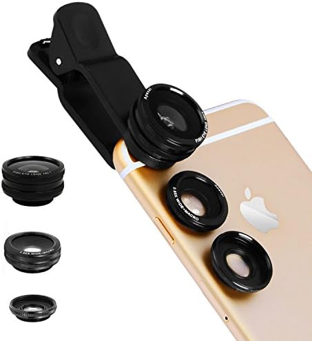 OPTAKE 3 in 1 Clip-on Phone Camera Lens 198°Fisheye Lens + 0.63x Super Wide Angle Lens + 15x HD Marco Lens for or Iphone 6s/6/6 Plus/6s Plus / 5s,Samsung Galaxy S7 / S7 edge/S6,Note 5 (Black)
