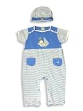 Beyond Basic Kids - Infant Baby Boys Short Sleeved Coverall Set, Blue, White