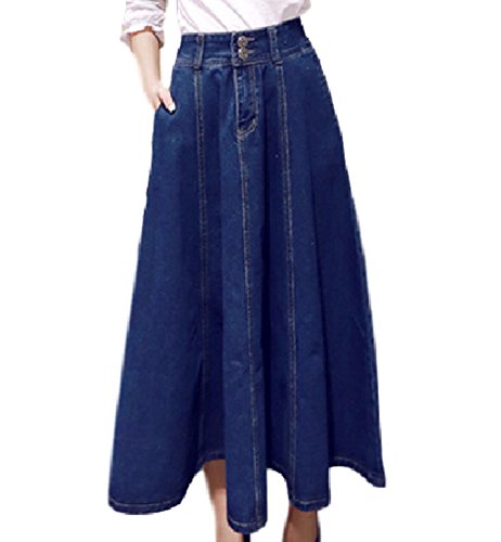 (ペプ) PEPU ハイウエスト デニム ミモレ丈 スカート レディース 大人 カジュアル ファッション Aライン ロング