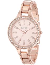 Breda Womens 8172-rosegold "Veronica" Rose Gold-Tone and Rhinestone Slim Bracelet Watch