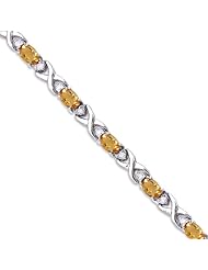 14k White Gold Natural Citrine And Diamond Tennis Bracelet