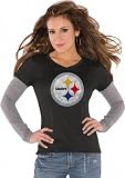 Pittsburgh Steelers Black Women's Primary Logo Tri Blend Long Sleeve Layered T-Shirt- by Alyssa Milano