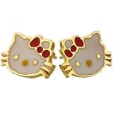HELLO KITTY 18K Yellow Gold gf Childrens Earrings - FREE Shipping