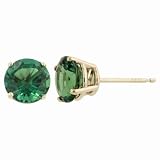 14k Yellow Gold 6mm Round Lab-Created Emerald 4-Prong Stud Earrings