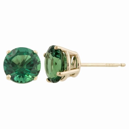 Save Big on Sale 67% off 14k Yellow Gold 6mm Round Lab-Created Emerald 4-Prong Stud Earrings 