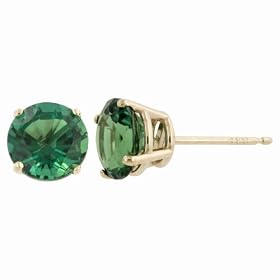 Buy 14k Yellow Gold 6mm Round Lab-Created Emerald 4-Prong Stud Earrings by Amazon.com Collection