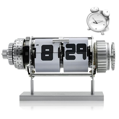 Electro-Mechanical Flip Clock with Alarm and White LED Lights (White)