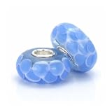 Bella Fascini Blue Lotus Petals, Murano Glass & Sterling Silver European Bead Charms, Set of 2