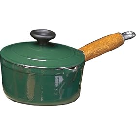 Chasseur 6 1/4 Inch Enamel Cast-Iron Sauce Pan With Wooden Handle, Green