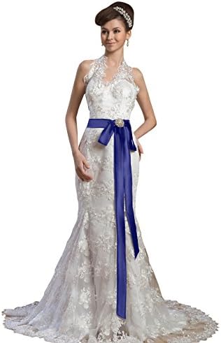 AMBRIDAL Women's Beautiful Trumpet Zipper-back Lace Wedding Dress Tailor-made 18W Royal Blue