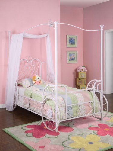 Metal Princess Pumpking Carriage Canopy Twin Size Bed with Bed Frame
