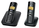 Siemens - Gigaset A580 Duo - T&eacute;l&eacute;phone num&eacute;rique sans fil Eco DECT + 1 Combin&eacute; suppl&eacute;mentaire - Son HDSP - Fonction SMS - 15 m&eacute;lodies - R&eacute;pertoire 150 contacts - Noir