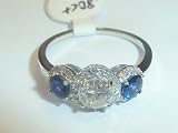 14K White Gold 3-Stone Engagement Ring with Sapphires and Diamonds