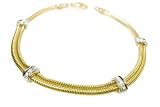 14 Karat Yellow Gold Double-Strand Snake Bracelet, Enhanced with Four White Gold Pave Set Diamond Bars.