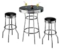 3pcs Retro Fountain Style Black & Chrome Finish Bar Table & 2 Stool Set