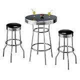 3pcs Retro Fountain Style Black and Chrome Finish Bar Table and 2 Stool Set by AtHomeMart