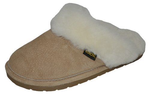 Eurow Sheepskin Women's Hardsole Scuff Slipper - Sand/White