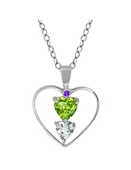0.67 Ct Heart Shape Green Peridot Sky Blue Aquamarine Sterling Silver Pendant