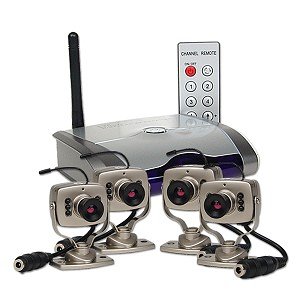 2.4GHz Wireless Surveillance Camera Kit w/4-Channel Wireless Receiver & 4 Wireless Color Cameras w/Microphone